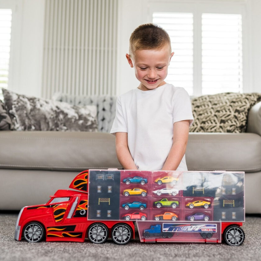 HTI Toys-Teamsterz Stunt Transporter With Ten Cars