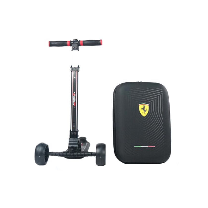 Ferrari-Black Foldable Three Wheel Scooter With A Suitcase