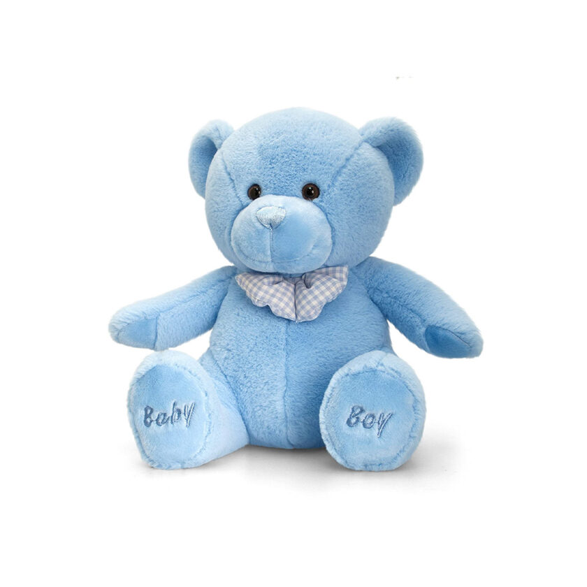Keel Toys-Baby Bear With Ribbon Light Blue 35 CM