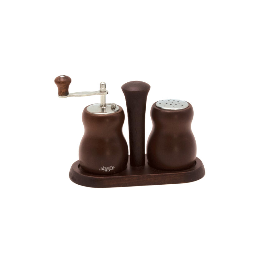 Bisetti Cuneo Pepper Grinder And Salt Shaker With Stand 6 CM, 6 CM 13 CM