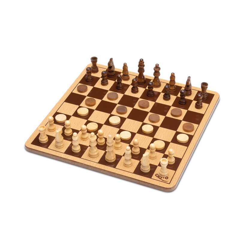 Cayro-Wooden Chess-Checkers In A Metal Box