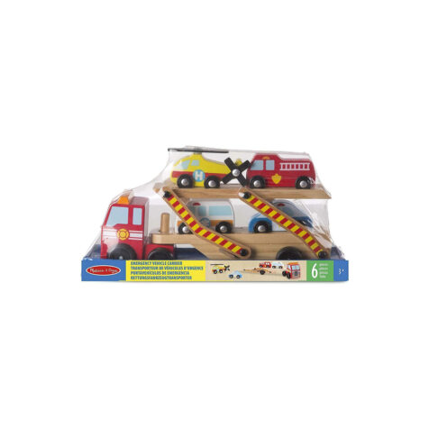 Melissa & Doug-Classic Toy Wooden Emergency Vehicle Carrier With Cars