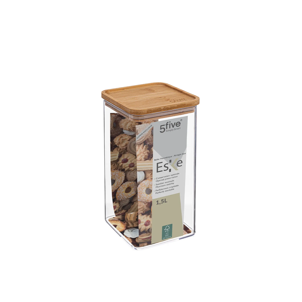 5 Five Simply Smart Plastic Container With Bamboo Lid 1.5 L -   – Online shop of Super chain stores