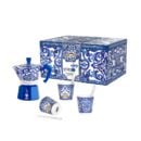 ყავის სამფინჯნიანი მადუღარა 3 ფაიფურის ჭიქით და 3 ვერცხლის მოსარევით Dolce&Gabbana Bialetti