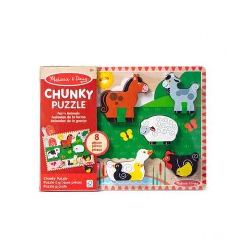 ფაზლი ფერმის ცხოველები 1x8 ნაწილით, ხის Farm Animals Chunky Puzzle Melissa & Doug