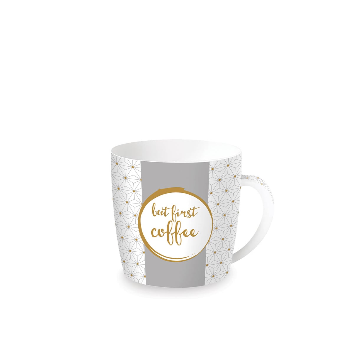 ჭიქა სახელურით ფაიფურის 350 მლ But First Coffee Easy Life