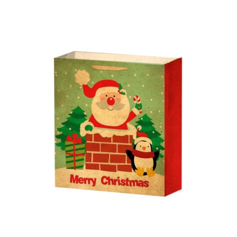 Super Christmas Gift Bag With Santa And Penguin 25x20x8 CM