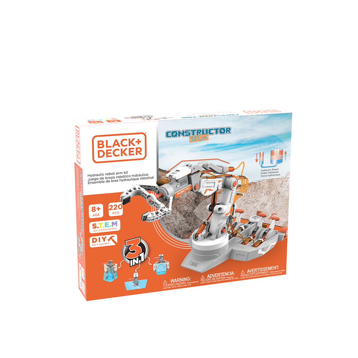 Black + Decker Constructor Tech 3 in 1 Hydraulic Robot Arm 220 Pieces