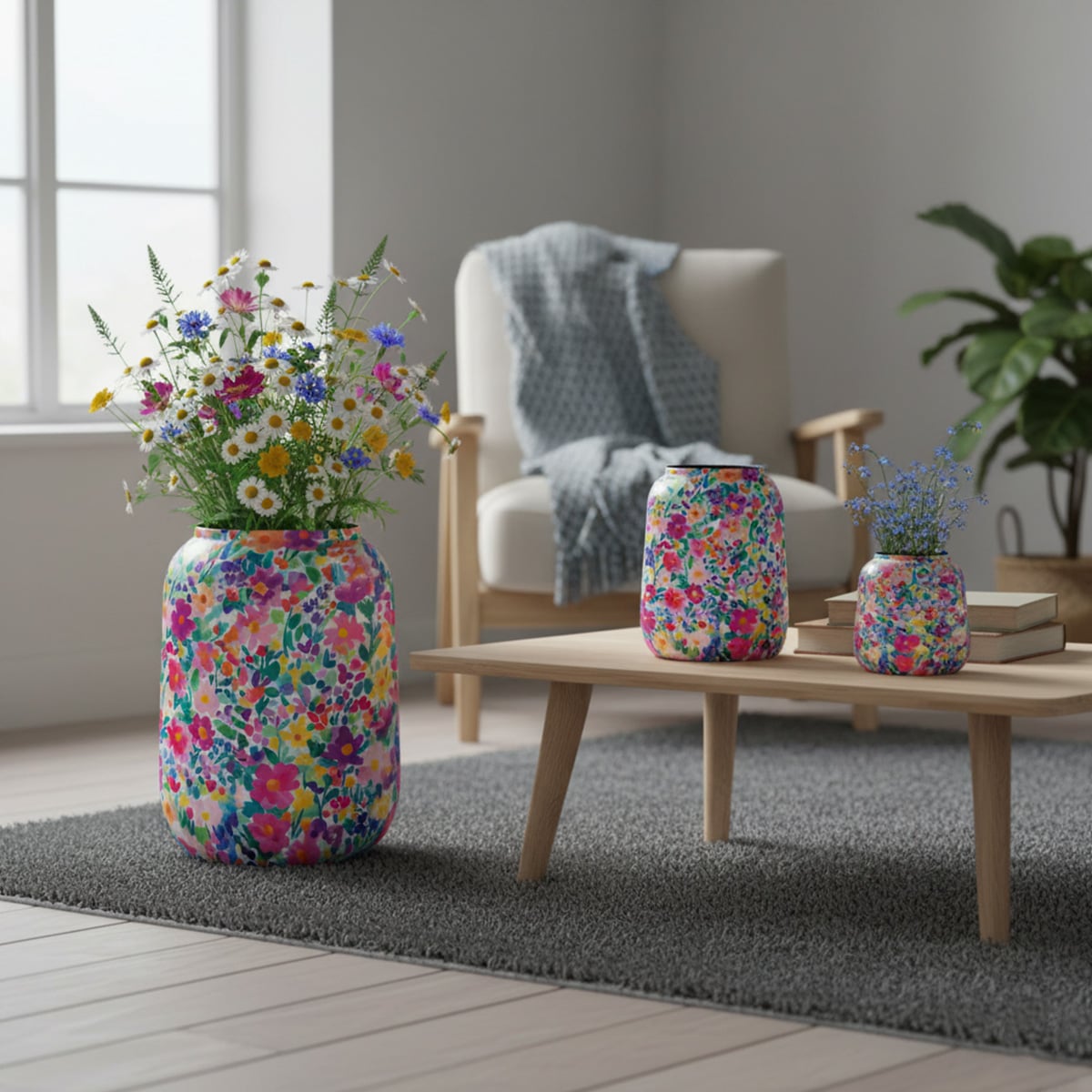 Super Colourful Vase With Flower Design 43x26x26 CM - Image 3