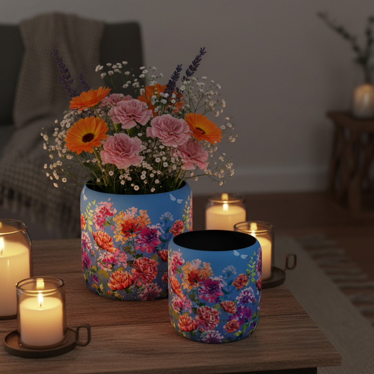 ლარნაკი ყვავილების გამოსახულებით 36x36x32 სმ Light Blue Super - Image 4