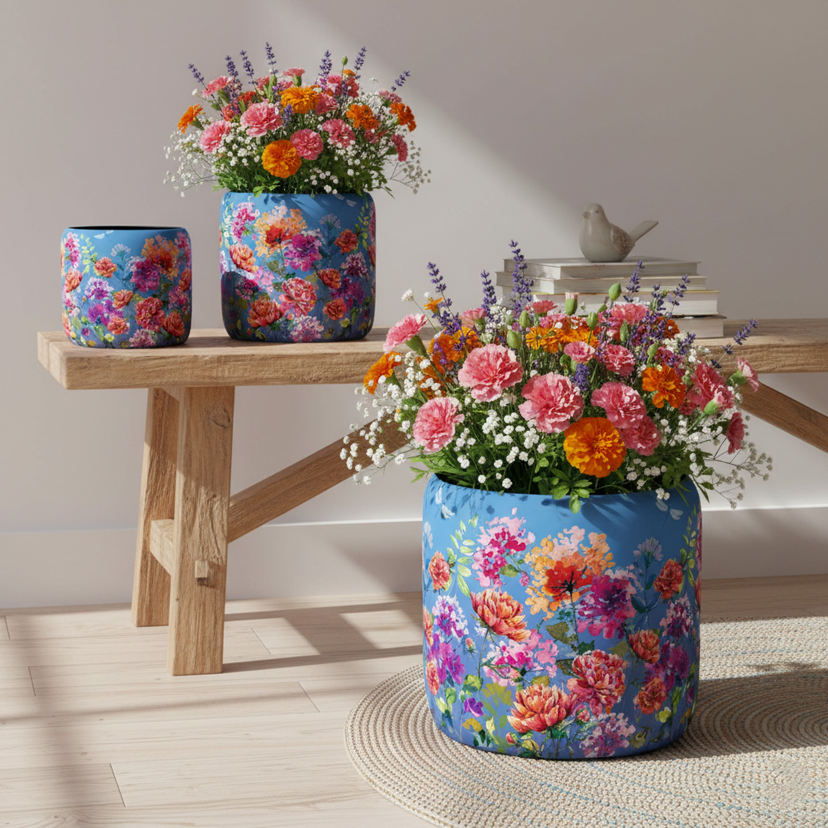 ლარნაკი ყვავილების გამოსახულებით 36x36x32 სმ Light Blue Super - Image 3