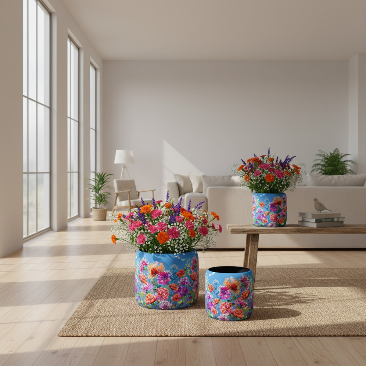 ლარნაკი ყვავილების გამოსახულებით 36x36x32 სმ Light Blue Super - Image 2