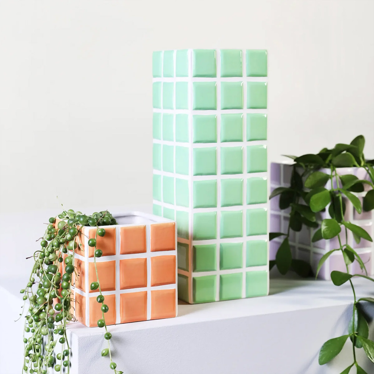 &Klevering Vase Tile Flower Pot Peach 10x10.5x10.5 CM - Image 4