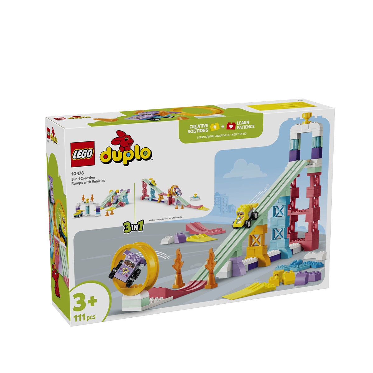 კუბიკების ნაკრები 111 ნაწილი 3 in 1 Creative Ramps with Vehicles Duplo Lego 10478