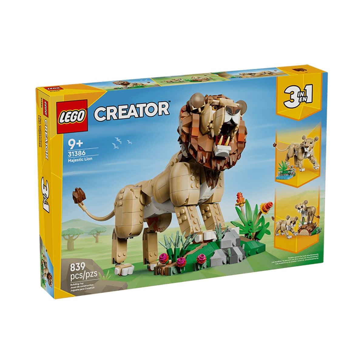 კუბიკების ნაკრები 839 ნაწილი Wild Animals: Majestic Lion Creator Lego 31386