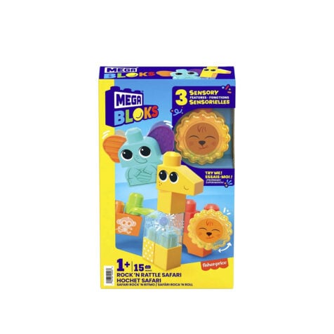 კუბიკების ნაკრები ჩხრიალა 1x15 Rock 'N Rattle Safari Mega Bloks Fisher-Price