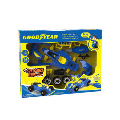 ასაწყობი სარბოლო მანქანების ნაკრები Goodyear Take Apart Red Toolbox
