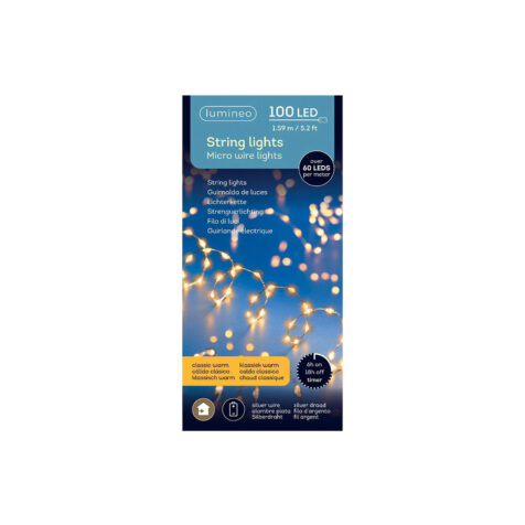 Kaemingk Christmas Lights With 100 Led Bulbs Warm White Light, 1.59 M Cable And Timer