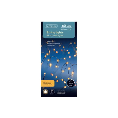 Kaemingk Christmas Lights With 60 Led Bulbs Warm Light Timer 2.95 M