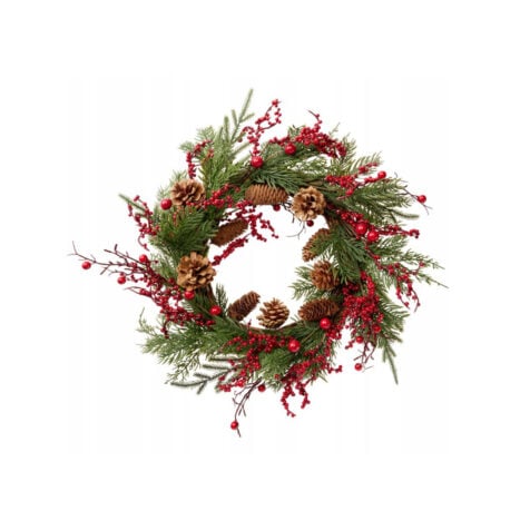 Koopman Christmas Wreath With Red Berries And Cones  55 CM