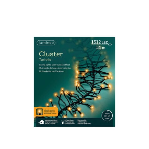 Kaemingk Christmas Cluster Lights With 1512 Led Bulbs Classic Warm Light, 14 M Cable, Timer And 8 Light Functions