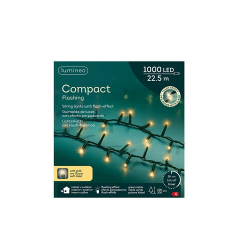 Kaemingk Christmas Compact Lights With 1 000 Led Bulbs Warm Light, 22.5 M Green Cable, Flashing And 8 Functions