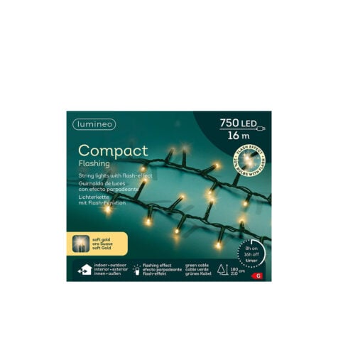 Kaemingk Compact Christmas Lights With 750 Led Bulbs Warm Light, 16 M Green Cable, Flashing And 8 Functions