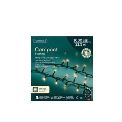Kaemingk Compact Christmas Lights With 1000 Led Bulbs Warm Light, 22.5 M Green Cable, Flashing And 8 Functions