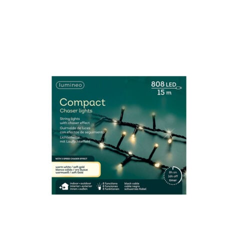 Kaemingk Compact Christmas Lights With 808 Led Bulbs Chaser Light, 15 M Black Cable And 8 Functions