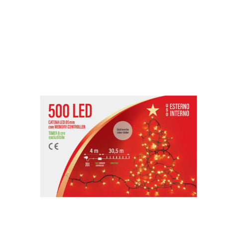 საახალწლო განათება 500 Led ნათურით თბილი თეთრი ნათებით 8 ნათების რეჟიმით წამზომის ფუნქციით 30.5 მ სადენით Lotti
