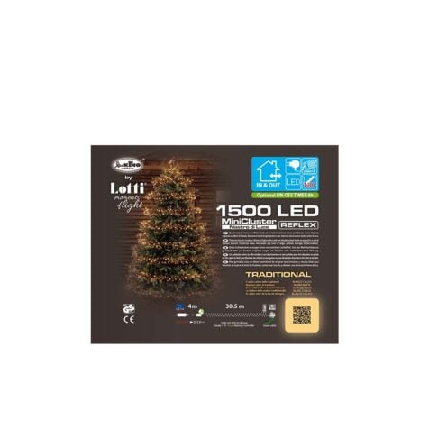 საახალწლო განათება 1500 Led ნათურით თბილი თეთრი ნათებით 8 ნათების რეჟიმით წამზომის ფუნქციით 30.5 მ სადენით Lotti