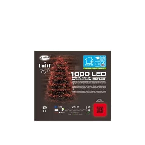 საახალწლო განათება 1000 Led ნათურით წითელი ნათებით 8 ნათების რეჟიმით წამზომის ფუნქციით 20.5 მ სადენით Lotti